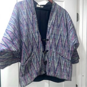 VINTAGE Tenggara Hand Woven Ikat Kimono Haori Jacket Cotton Boho Oversize